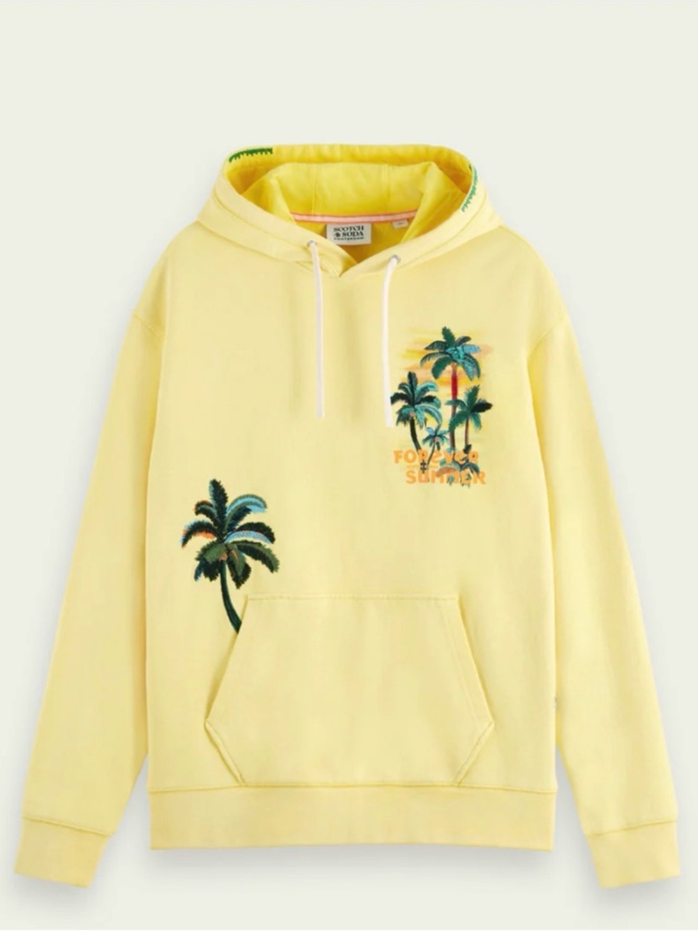 Scotch & Soda Yellow Palm Embroidered Hoodie Sweater